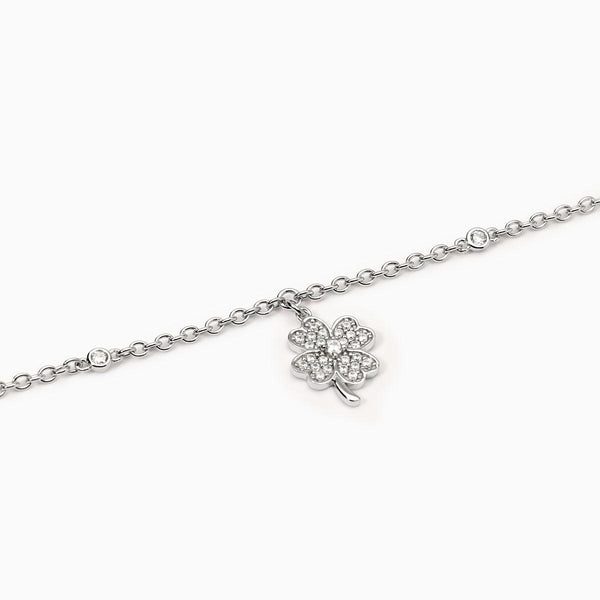 Bracciale in argento con catena e quadrifoglio BUONA FORTUNA