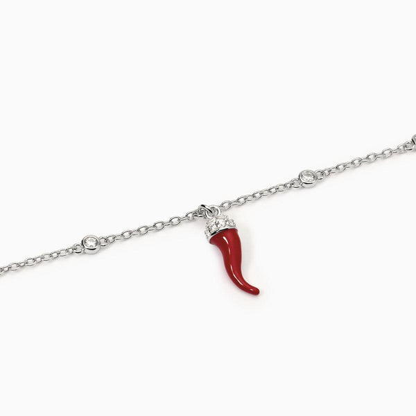 Bracciale in argento con cornetto smaltato OVER THE LUCK