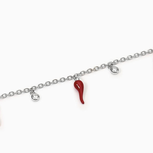 Bracciale in argento con ciondoli cornetto OVER THE LUCK