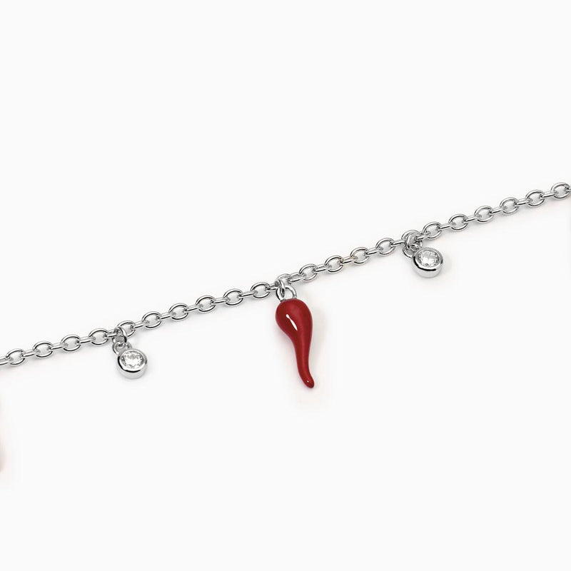 Bracciale in argento con ciondoli cornetto OVER THE LUCK