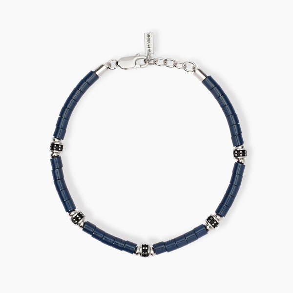 Bracciale uomo con elementi ceramica blu PIT STOP