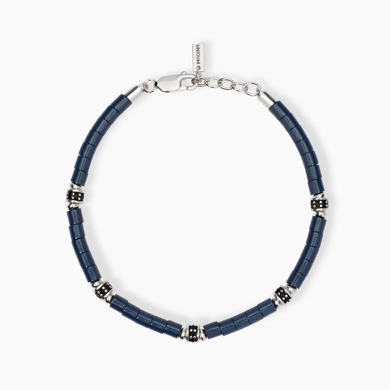 Bracciale uomo con elementi ceramica blu PIT STOP