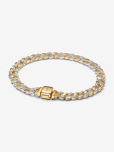 Bracciale Catena Maglia Cubana Bicolore con Pavè Argento Sterling 925, Placcatura in Oro 14k