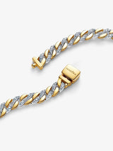 Bracciale Catena Maglia Cubana Bicolore con Pavè Argento Sterling 925, Placcatura in Oro 14k