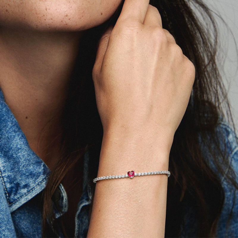 Bracciale Tennis con Cuore Rosso - Gioielleria Fondente