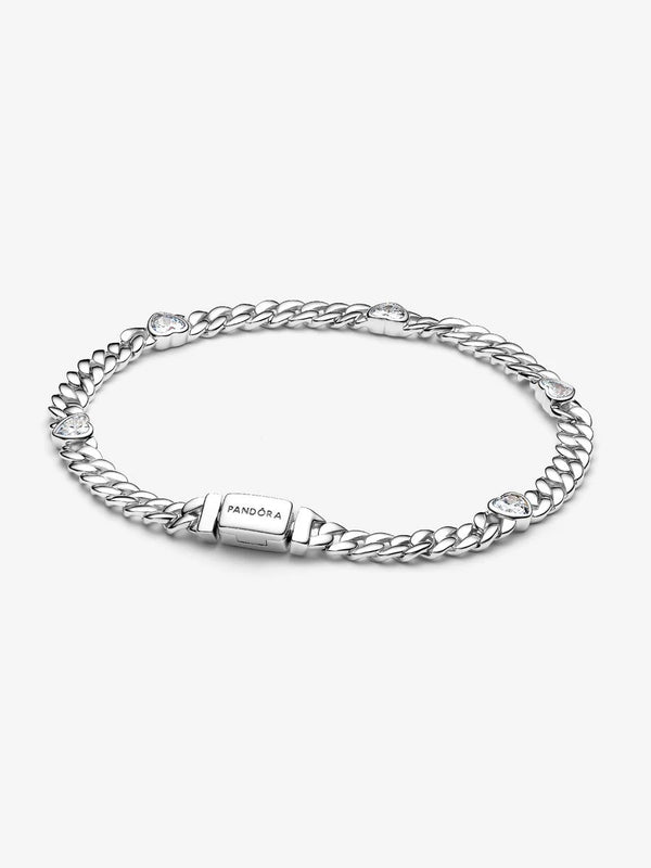 Bracciale Catena Maglia Cubana con Cuori Argento Sterling 925