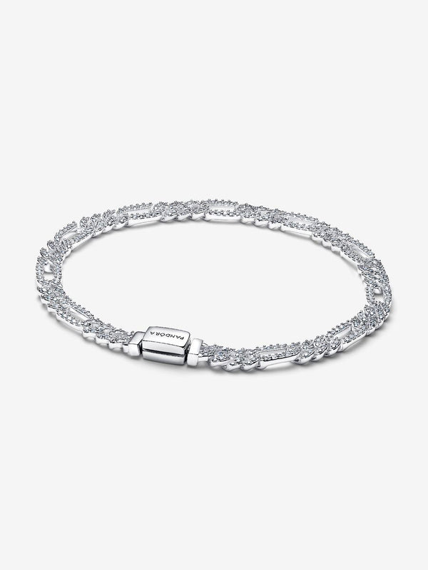 Bracciale Catena Maglia Cubana Pavè con Ovali Argento Sterling 925