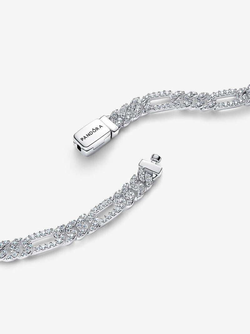 Bracciale Catena Maglia Cubana Pavè con Ovali Argento Sterling 925