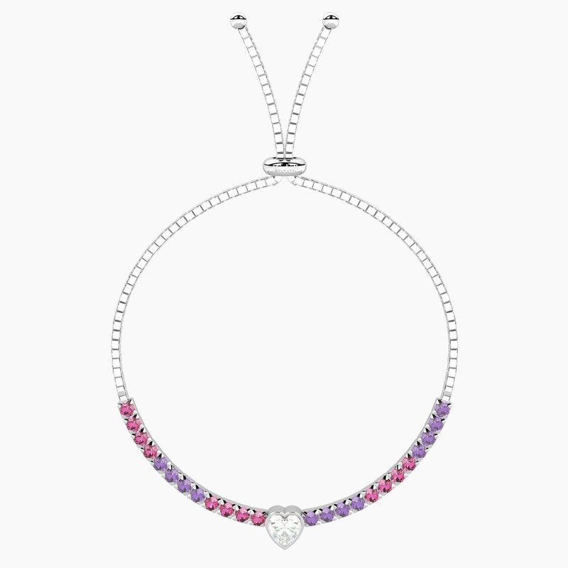 Bracciale tennis regolabile rosa e viola con cuore Cuore | ti voglio bene