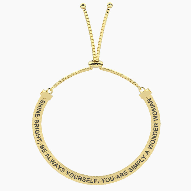 Bracciale dorato elastico con frase Simply a wonder woman
