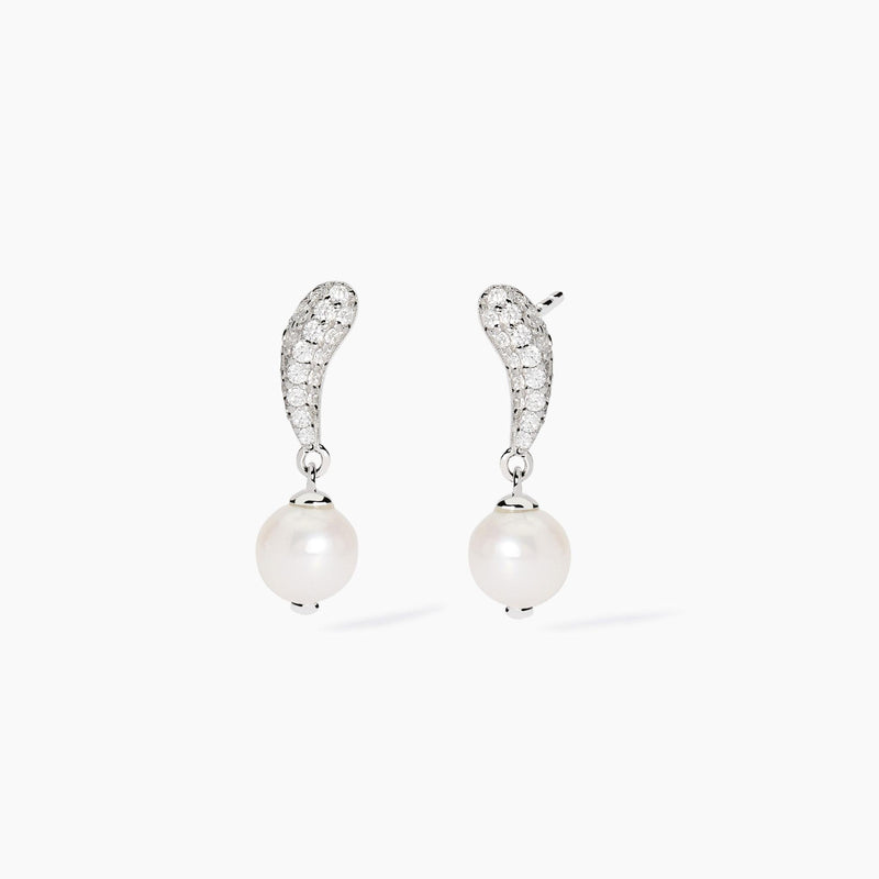 Orecchini con pavé di zirconi e perle coltivate Opera