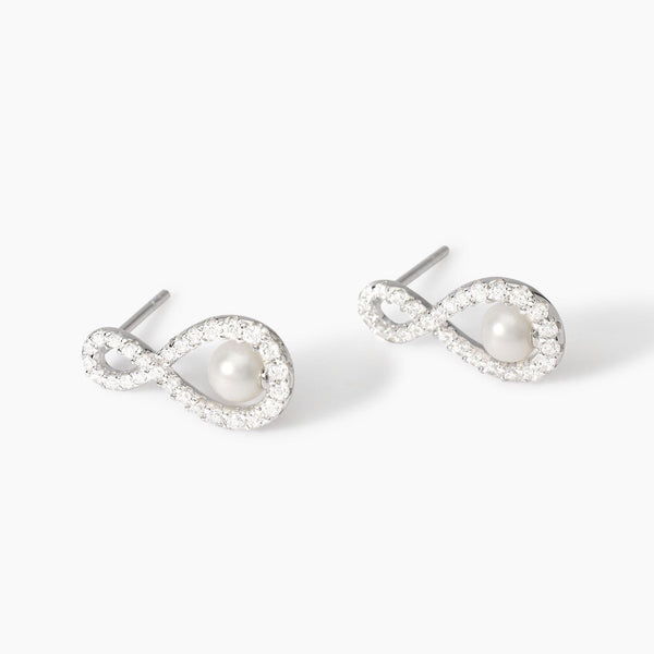 Orecchini con infinito in zirconi e perle coltivate Endless