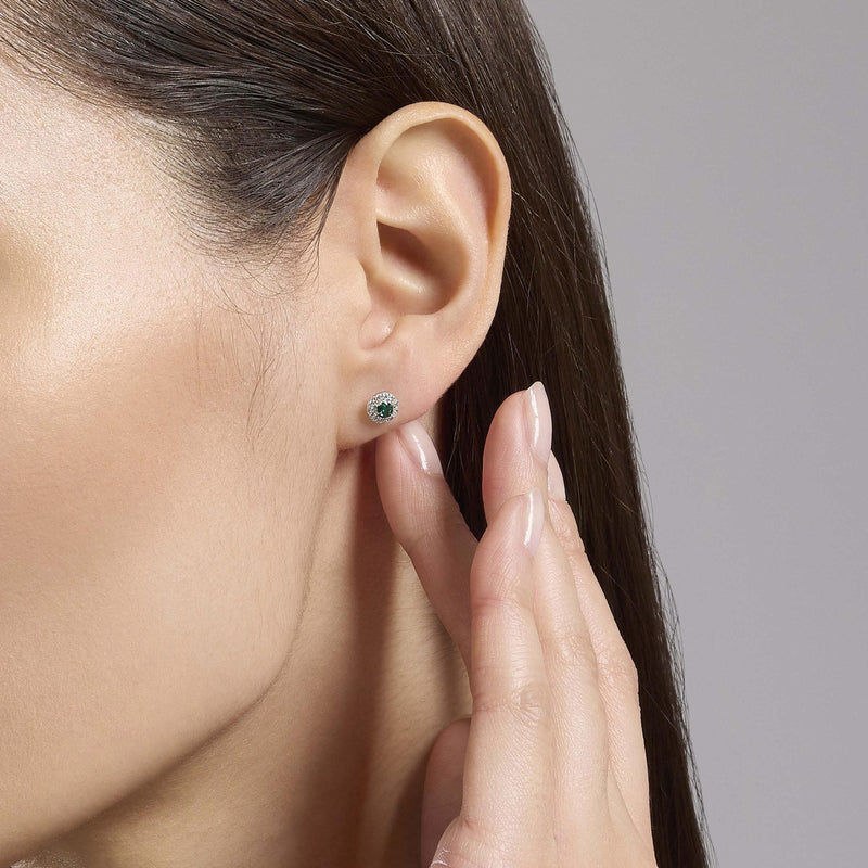 Orecchini a lobo con zirconi e smeraldo sintetico Milanesienne