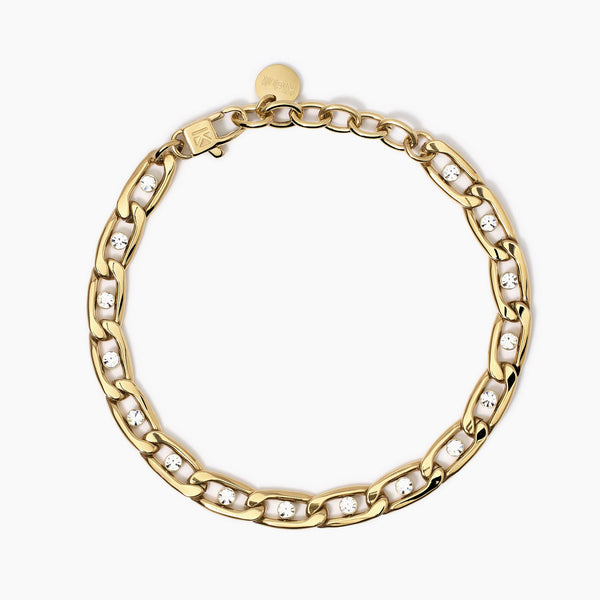 Bracciale dorato con catena groumette e cristalli Style 06