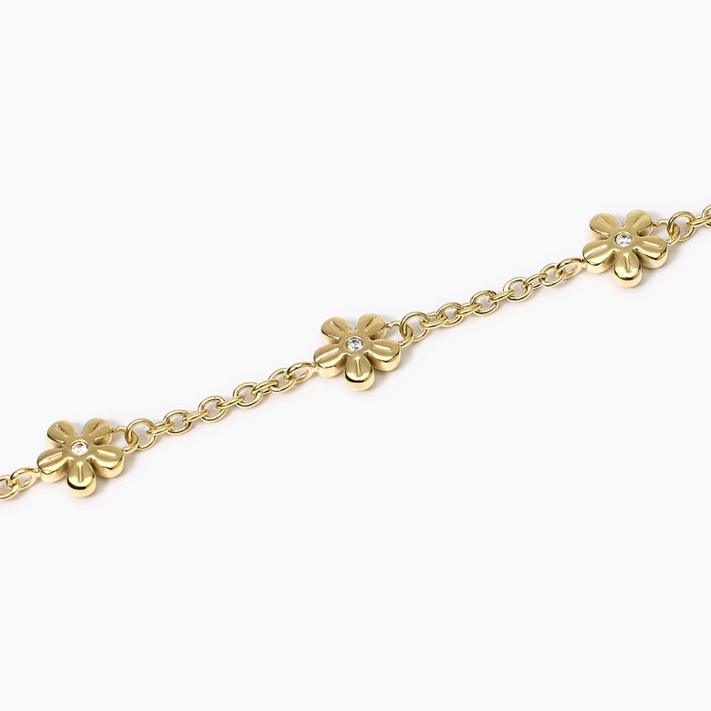 Bracciale dorato con catena rolò e fiori Style 17
