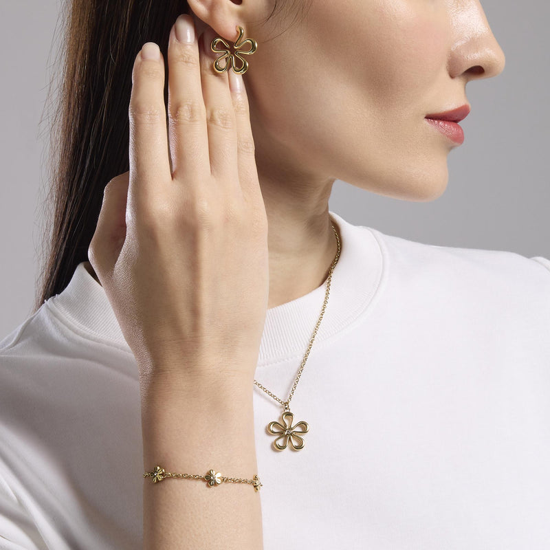 Bracciale dorato con catena rolò e fiori Style 17