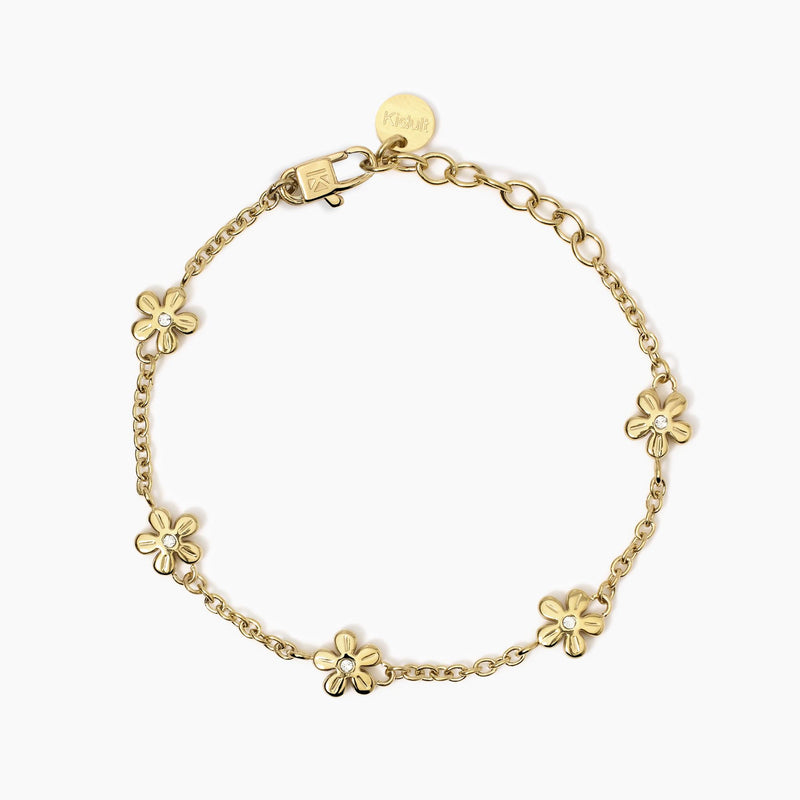 Bracciale dorato con catena rolò e fiori Style 17