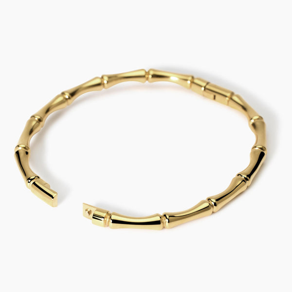 Bracciale rigido effetto bambù in acciaio dorato Style 20