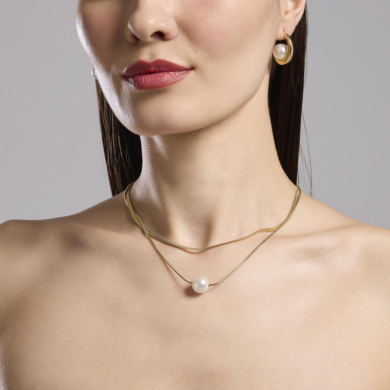 Girocollo dorato con doppia catena e perla conchiglia Style 14