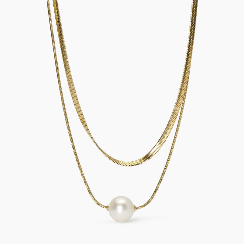 Girocollo dorato con doppia catena e perla conchiglia Style 14