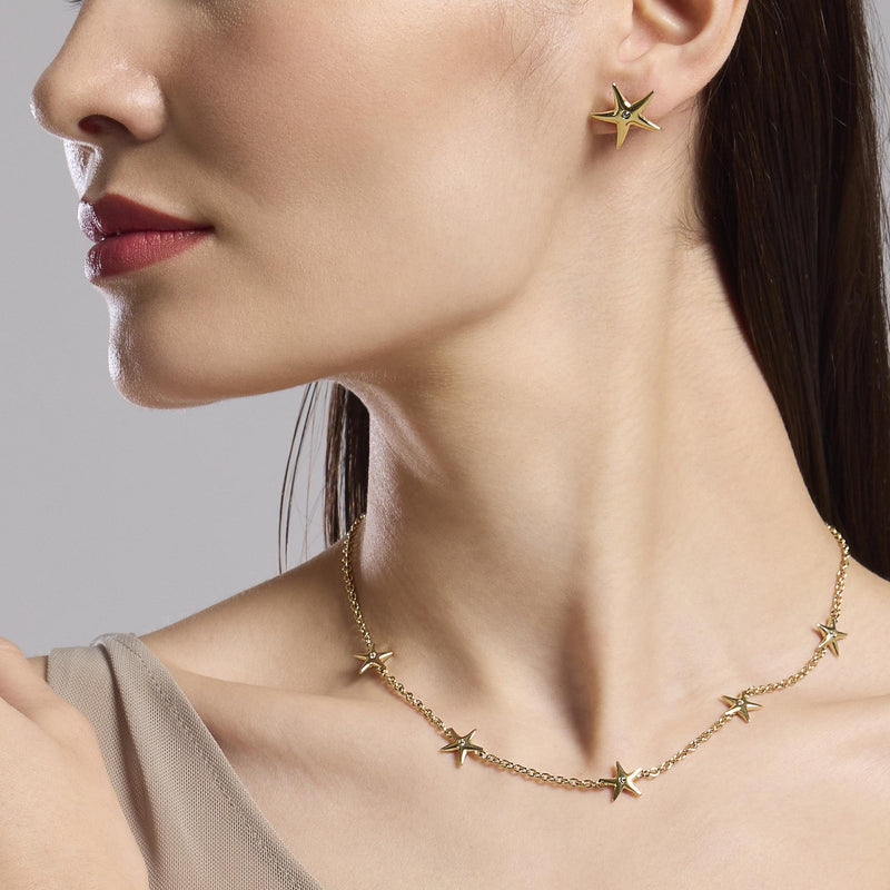 Orecchini dorati a lobo con stella marina Style 19