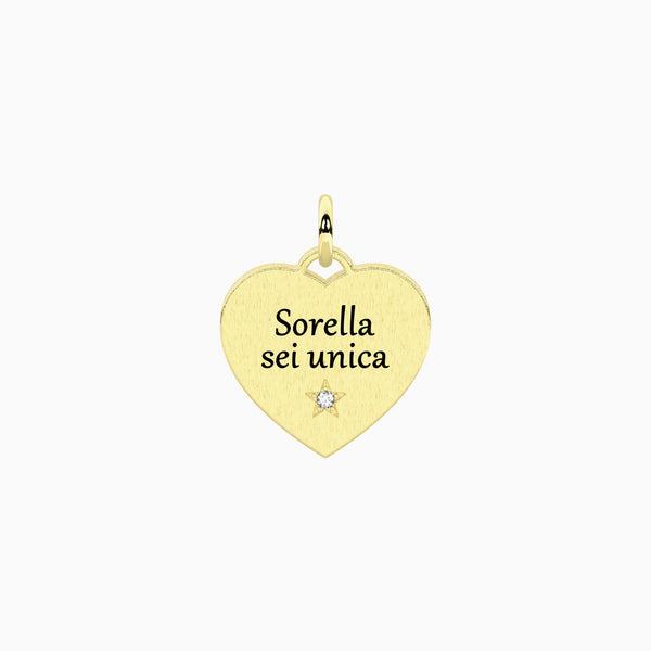 Ciondolo dorato a cuore con frase per la sorella Sorella sei unica