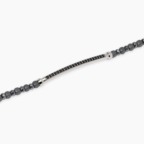 Bracciale con ematite grigia e piastra in zirconi Black Rock