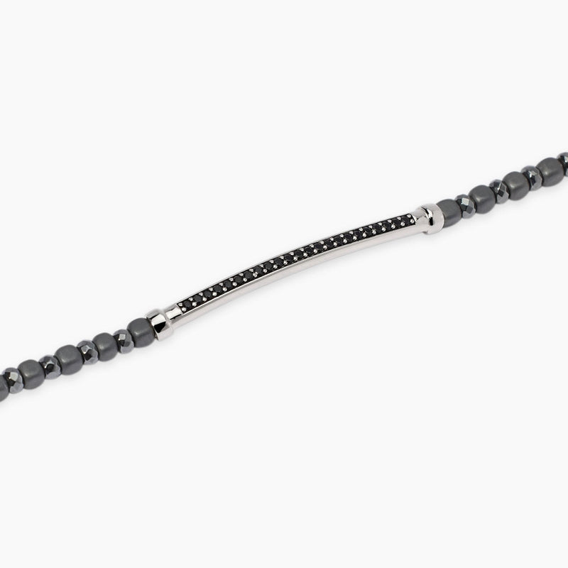Bracciale con ematite grigia e piastra in zirconi Black Rock