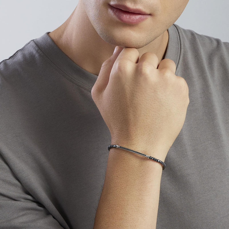 Bracciale con ematite grigia e piastra in zirconi Black Rock