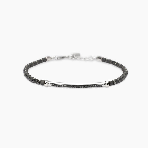 Bracciale con ematite grigia e piastra in zirconi Black Rock