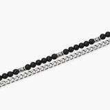 Bracciale uomo con catena groumette e catena con sfere diamantate e agata nera Style 37