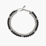 Bracciale uomo con catena groumette e catena con sfere diamantate e agata nera Style 37