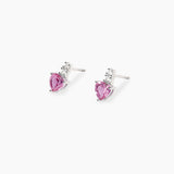Orecchini con cuore pendente in corindone rosa sintetico ROUGE
