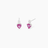 Orecchini con cuore pendente in corindone rosa sintetico ROUGE
