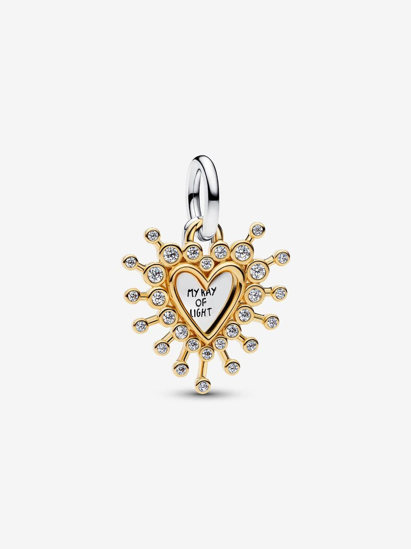 Charm pendente Cuore Luminoso doppio Argento Sterling 925, Placcatura in Oro 14k