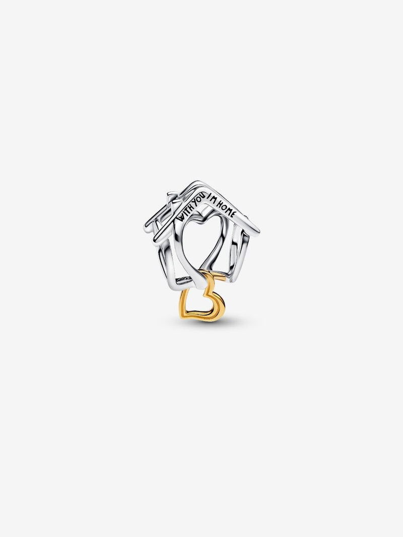 Charm Openwork Casa "With You I'm Home" Argento Sterling 925, Placcatura in Oro 14k