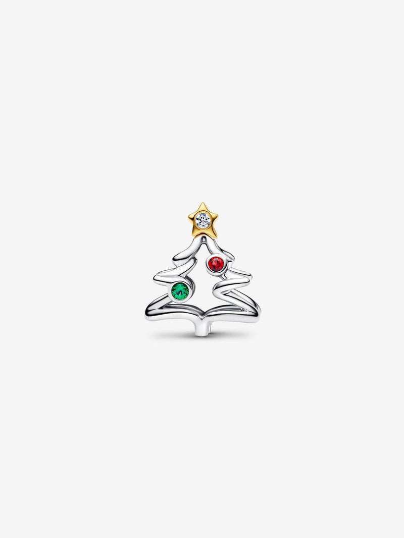 Charm Openwork Albero di Natale Argento Sterling 925, Placcatura in Oro 14k
