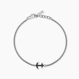 Bracciale in argento con ancora in zirconi neri da uomo NAVY RULE