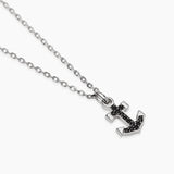 Collana in argento con ancora in zirconi neri da uomo NAVY RULE