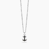 Collana in argento con ancora in zirconi neri da uomo NAVY RULE