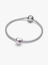 Charm Cuore con Pietra Viola Febbraio da incidere