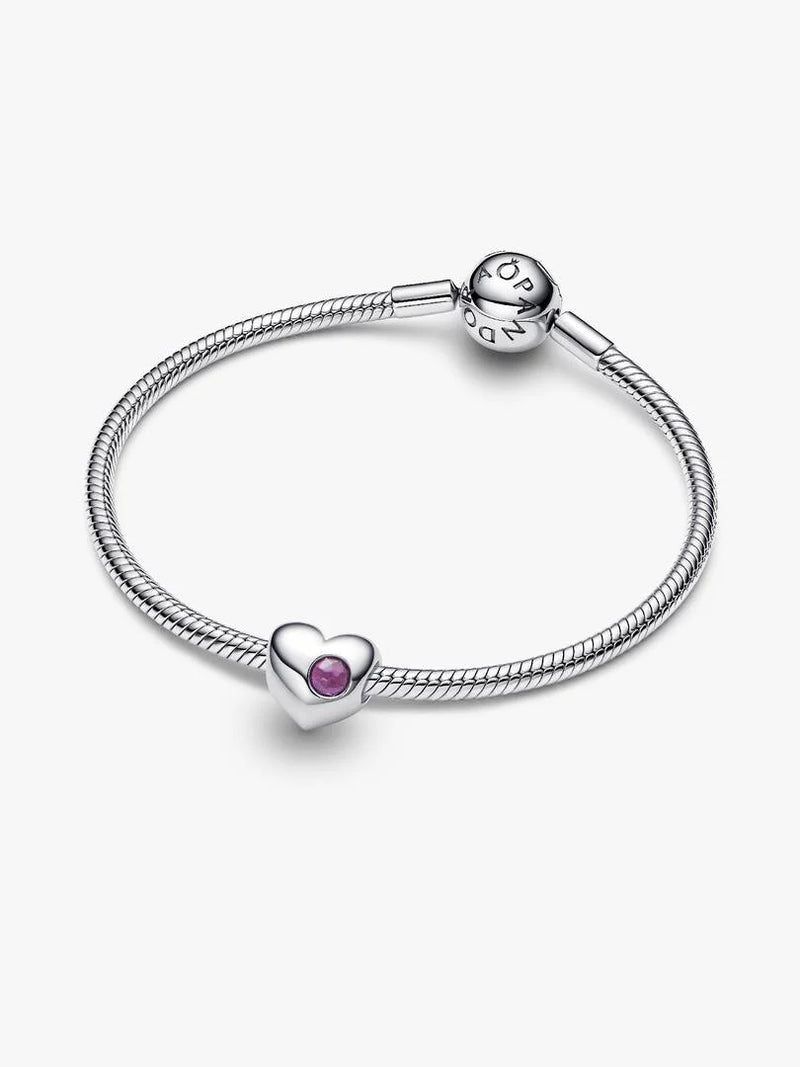 Charm Cuore con Pietra Viola Febbraio da incidere