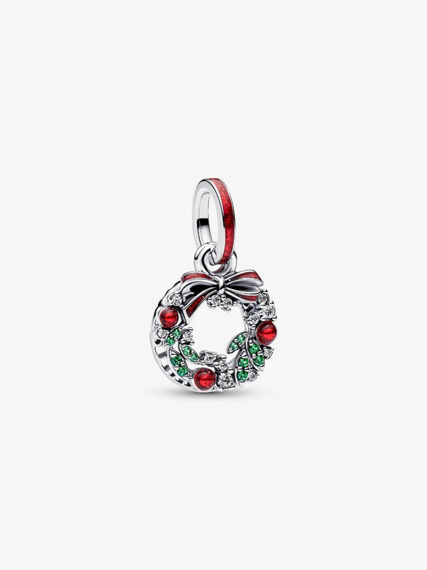 Charm Pendente Doppio Ghirlanda di Natale Argento Sterling 925