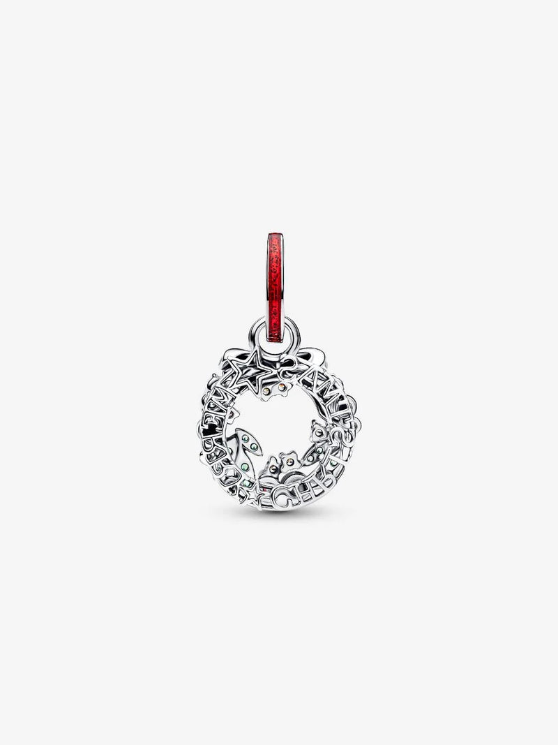 Charm Pendente Doppio Ghirlanda di Natale Argento Sterling 925