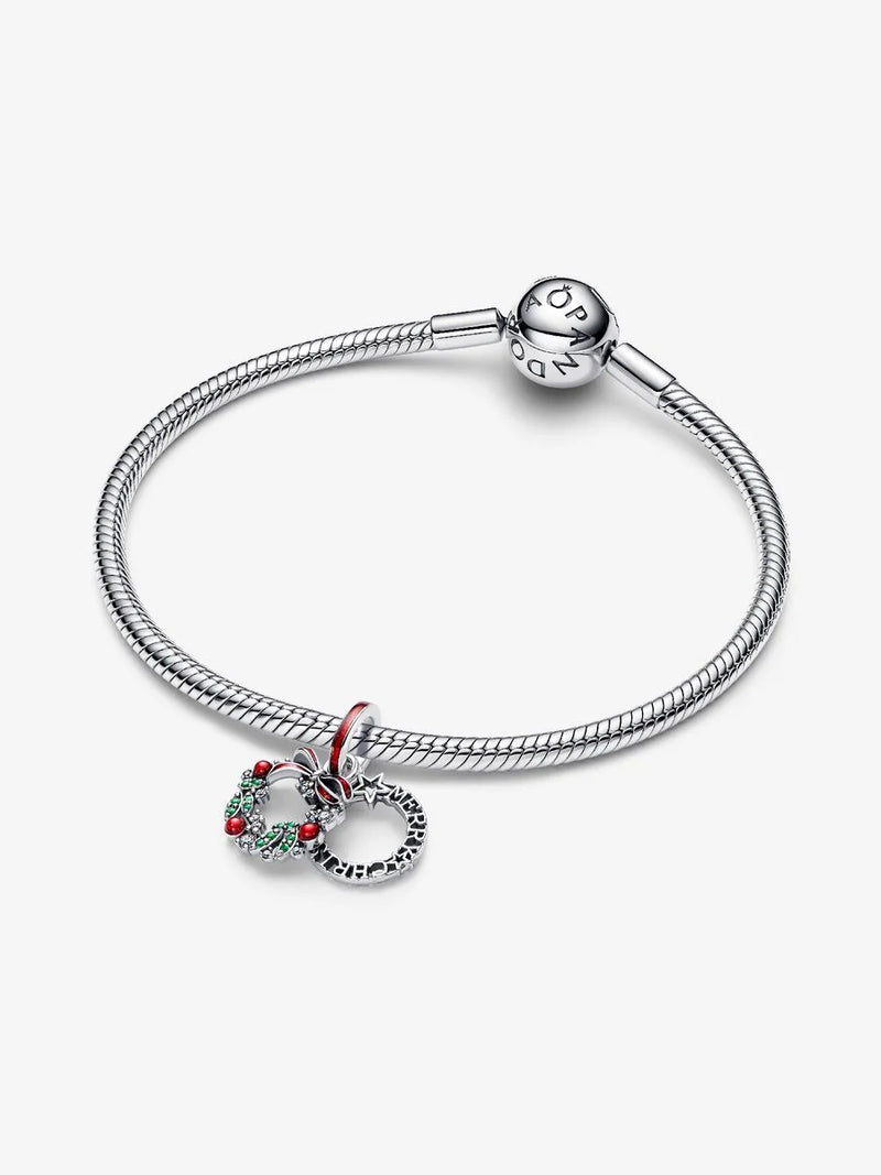 Charm Pendente Doppio Ghirlanda di Natale Argento Sterling 925