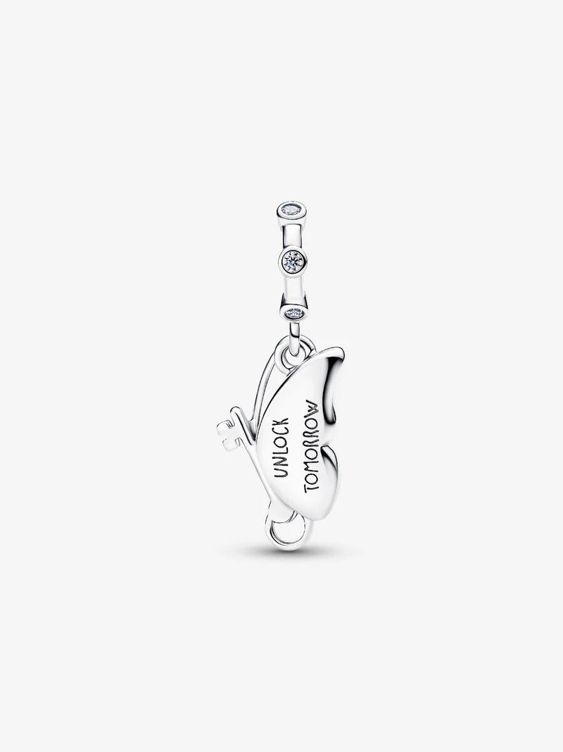 Charm Pendente Farfalla e Chiave "Unlock Tomorrow" Argento Sterling 925