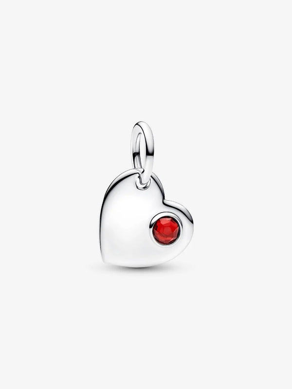 Charm Pendente Cuore con Pietra Rossa Scuro Gennaio Argento Sterling 925