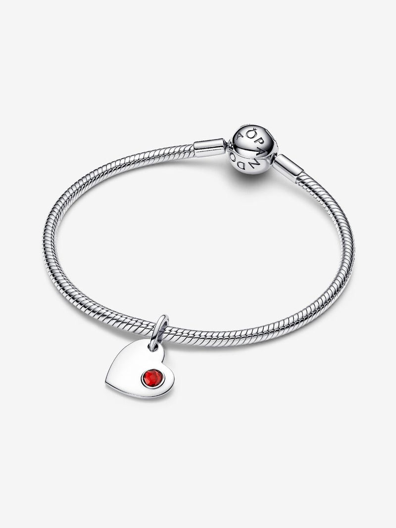 Charm Pendente Cuore con Pietra Rossa Scuro Gennaio Argento Sterling 925