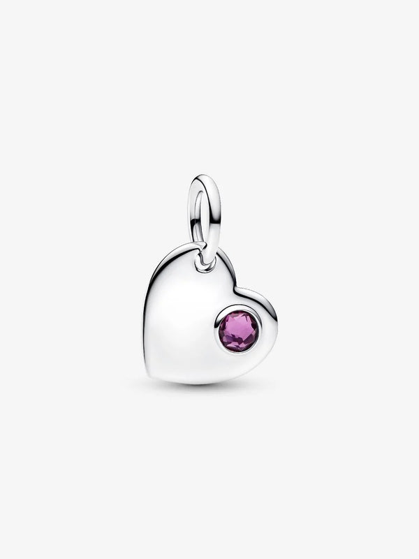 Charm Pendente Cuore con Pietra Viola Febbraio Argento Sterling 925