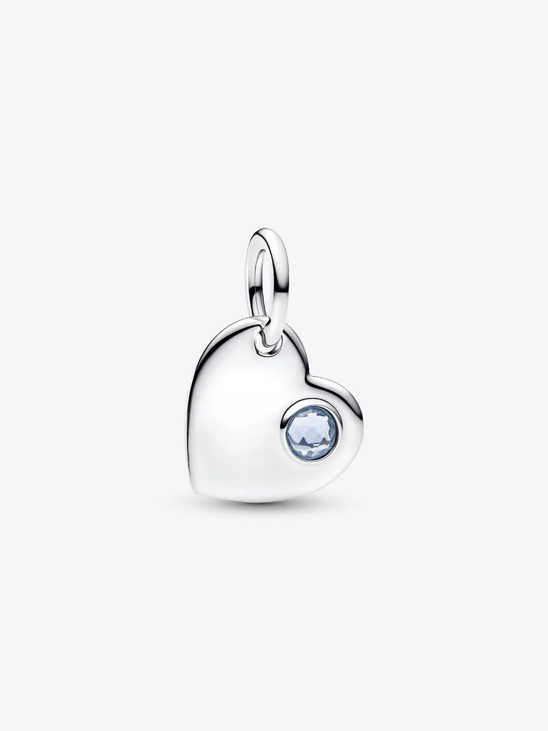Charm Pendente Cuore con Pietra Azzura Marzo Argento Sterling 925